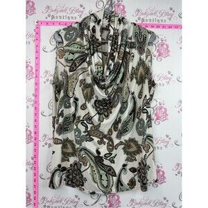 Clientele shirt tank Sleeveless Cowl Neck Paisley Top in Cream and Sage